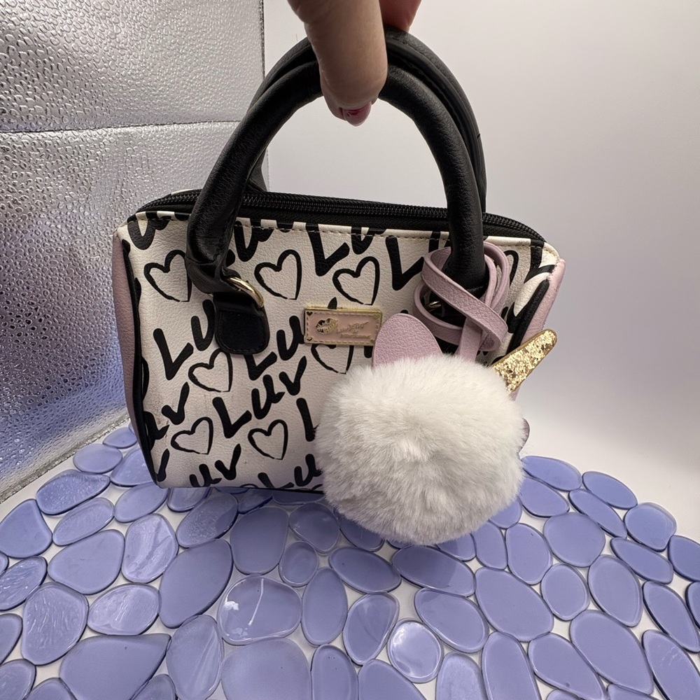 Betsey Johnson “Luv Betsey” Harley Mini Black and White Heart Satchel